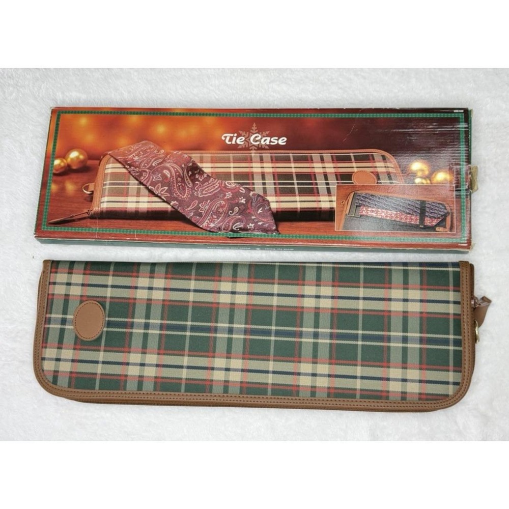 Tie Case Travel Plaid Zip Case 1994 Macy's Dayton Hudson Green & Brown New